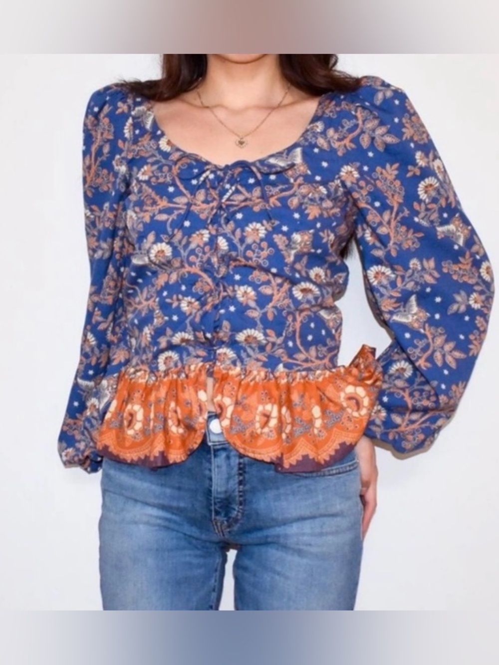 House of Harlow 1960 Blue Floral Corset Blouse